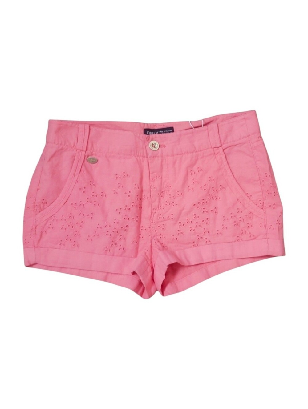 Only Pink Eyelet Shorts XS Cotton Embroidered Turn Up Cuffed Summer